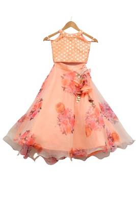 Printed orange Lehnga embroidery choli 1
