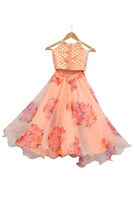 Printed orange Lehnga embroidery choli 2