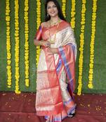 Beige woven Faux kanchipuram silk saree with blouse