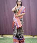 Black woven Faux kanchipuram silk saree with blouse