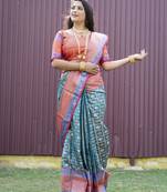 Blue woven kanchipuram silk saree with blouse