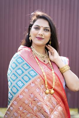 Blue woven kanchipuram silk saree with blouse 4