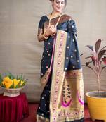 Black Woven Paithani Silk Blend Saree With Blouse