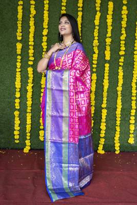 Pink woven kanchipuram silk saree with blouse 2
