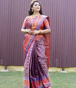 Purple woven Faux kanchipuram silk saree with blouse