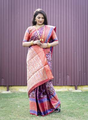 Purple woven Faux kanchipuram silk saree with blouse 2