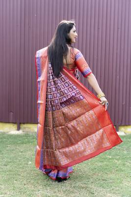 Purple woven Faux kanchipuram silk saree with blouse 3