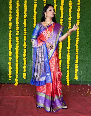 Red woven kanchipuram silk saree with blouse 1