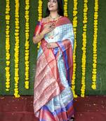 Light blue woven Faux kanchipuram silk saree with blouse