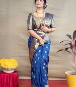 Navy Blue Woven Paithani Silk Blend Saree With Blouse