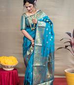 Blue woven paithani silk saree with blouse