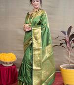 Green Woven Paithani Silk Blend Saree With Blouse