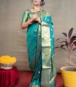 Turquoise woven paithani silk saree with blouse