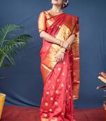 Red woven paithani silk saree with blouse