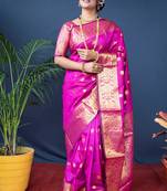 Pink Woven Paithani Silk Blend Saree With Blouse