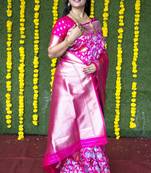 Pink hand woven banarasi silk saree with blouse