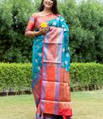 green hand woven art silk saree with blouse