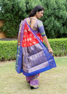 Red hand woven Faux kanchipuram silk saree with blouse 3