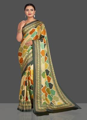 Multicolor Printed Satin Saree With Blouse 1