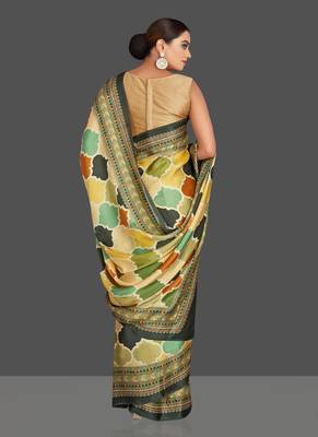 Multicolor Printed Satin Saree With Blouse 2