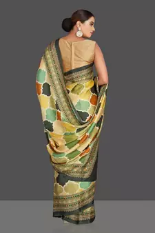 Multicolor Printed Satin Saree With Blouse