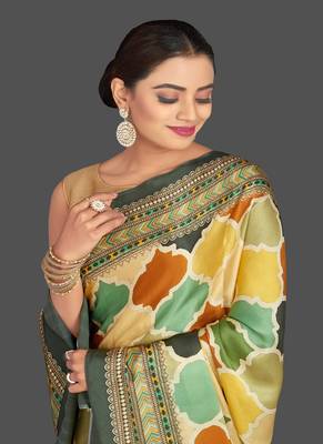 Multicolor Printed Satin Saree With Blouse 3
