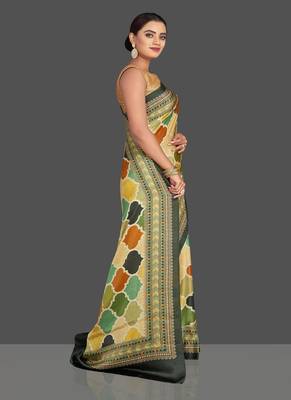 Multicolor Printed Satin Saree With Blouse 4