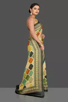 Multicolor Printed Satin Saree With Blouse
