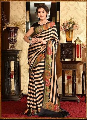 White Printed Satin Saree With Blouse 1