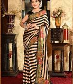 White Printed Satin Saree With Blouse