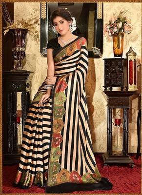 White Printed Satin Saree With Blouse 2