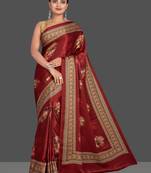 Red Printed Satin Saree With Blouse