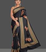 Black printed satin saree with blouse