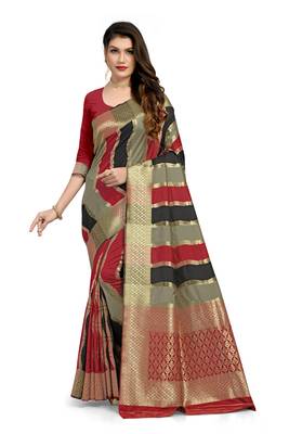 Grey woven silk saree with blouse 1