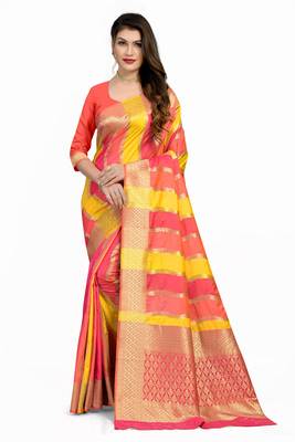 Yellow woven silk saree with blouse 1