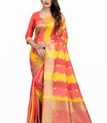 Yellow woven silk saree with blouse