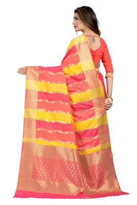 Yellow woven silk saree with blouse 2