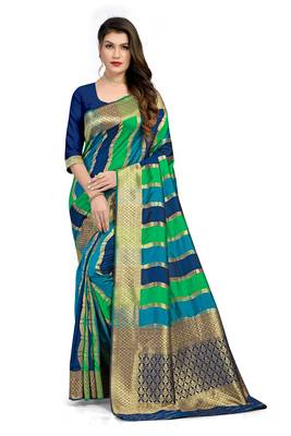Blue woven silk saree with blouse 1