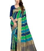 Blue woven silk saree with blouse