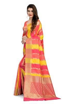 Yellow woven silk saree with blouse 3