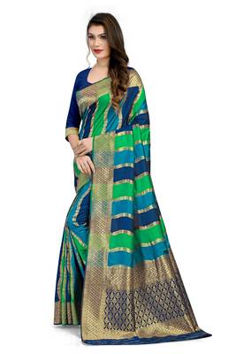 Blue woven silk saree with blouse 2
