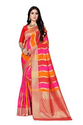 Red woven silk saree with blouse 1