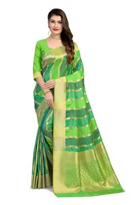 Green woven silk saree with blouse 1