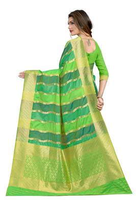 Green woven silk saree with blouse 2