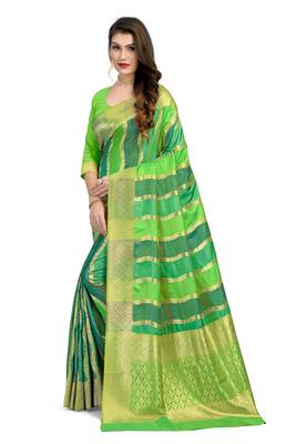 Green woven silk saree with blouse 3