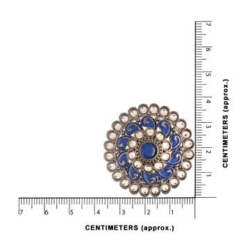 Silver Oxidized Kundan Studded Meena Work Designer Circular Stud Earrings for   4