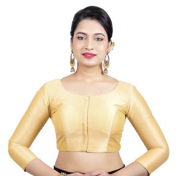 Gold Silk Georgette 3/4th Sleeves Princesss Cut Padded Readymade Blouse 1