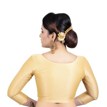 Gold Silk Georgette 3/4th Sleeves Princesss Cut Padded Readymade Blouse 2