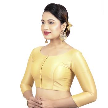 Gold Silk Georgette 3/4th Sleeves Princesss Cut Padded Readymade Blouse 3