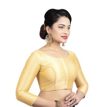 Gold Silk Georgette 3/4th Sleeves Princesss Cut Padded Readymade Blouse 4